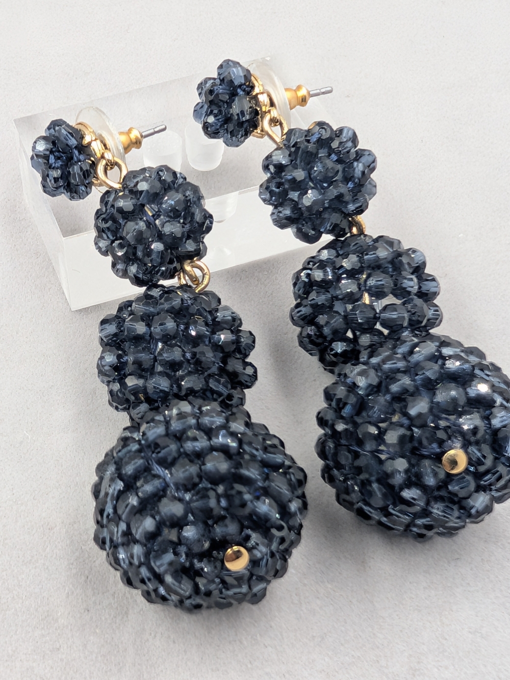 J.Crew Dark Navy Beaded Ball Statement Drop Earrings | 1036
